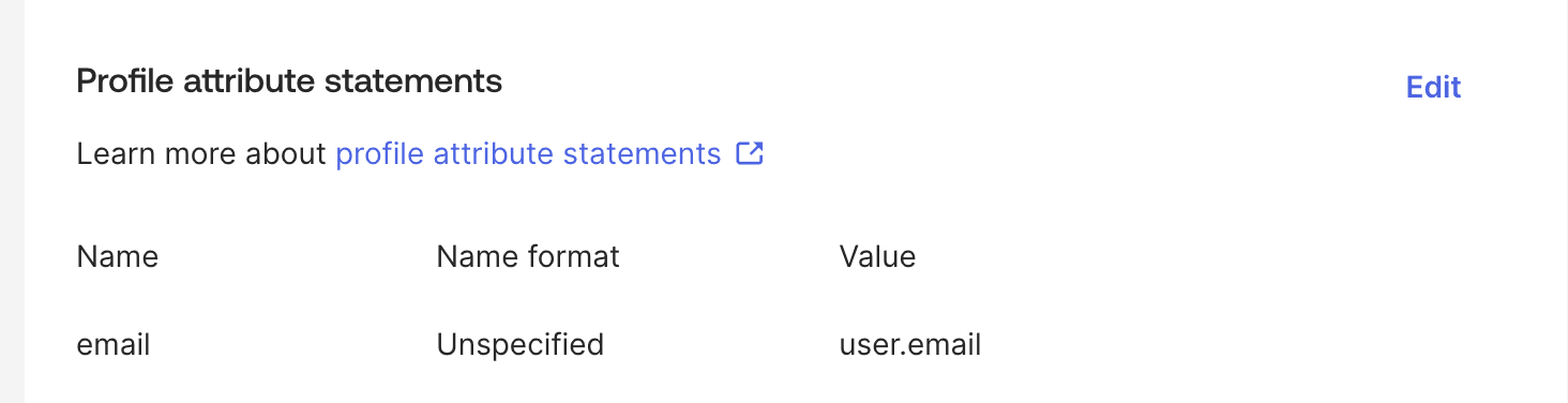 A screenshot of the Okta SAML attribute mapping